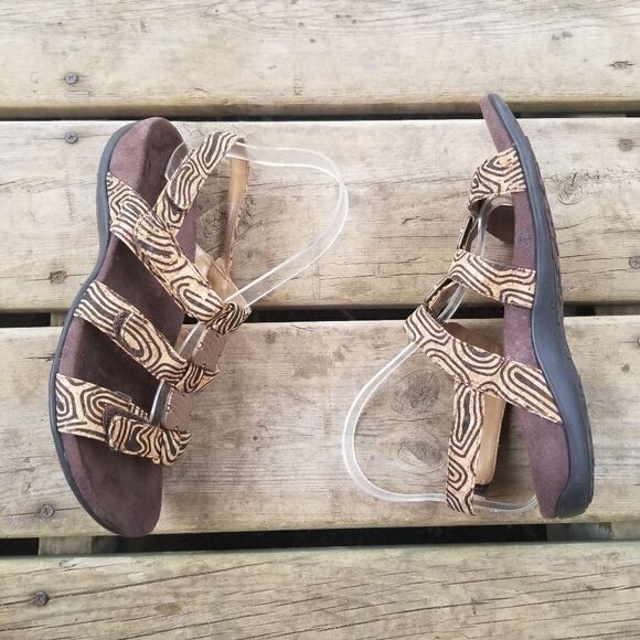 Vionic Orthaheel Amber Tan Black Swirl Faux Vegan Leather Strappy Sandals 8 - Picture 4 of 10